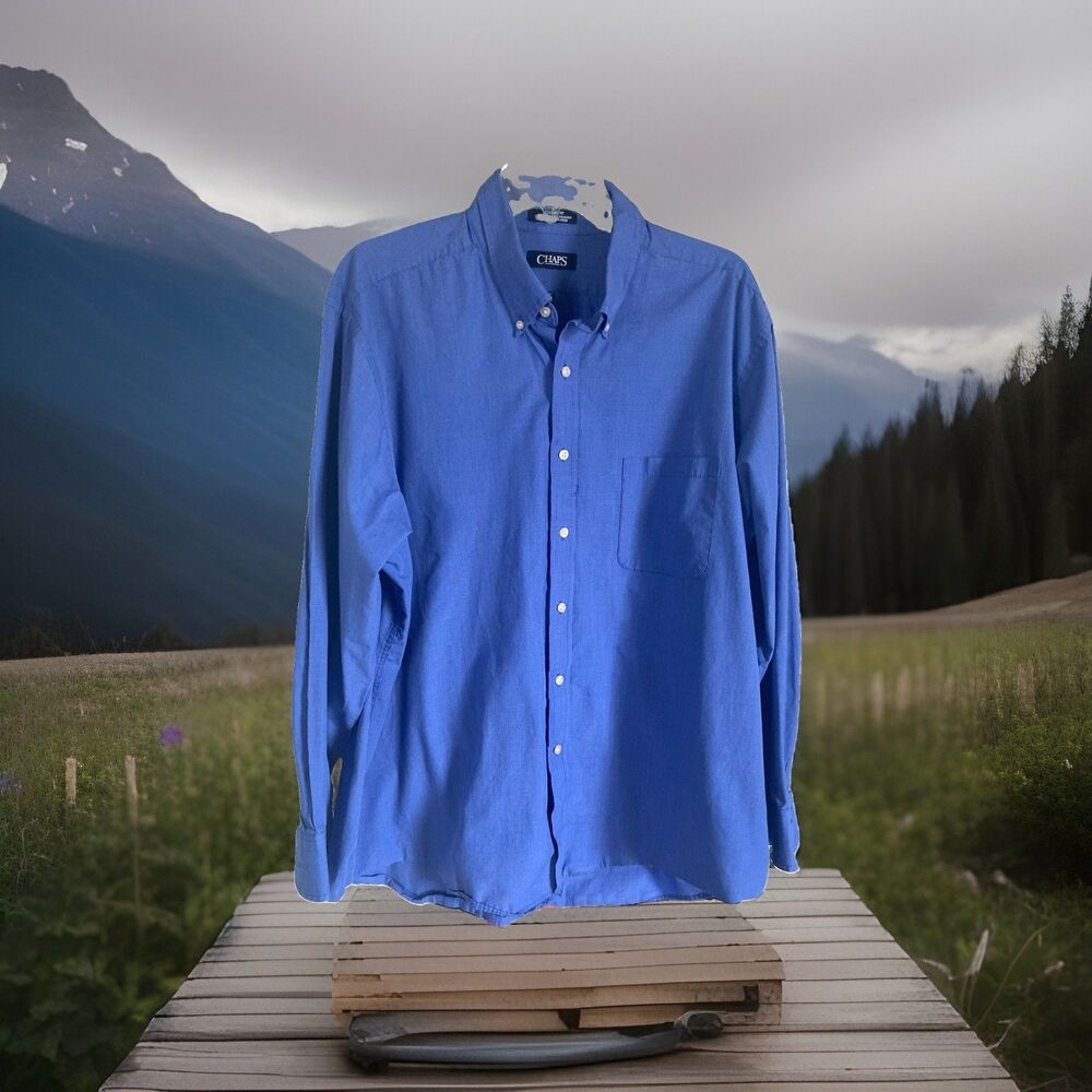 Chaps Button Down Long Sleeve Shirt Blue Men’s 18 Classic 34/35 Good Condition